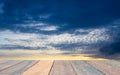 Empty wood desk colorful skyÃÂ  twilight sky after sunset with cloudsÃÂ for background .Blank space for text and images